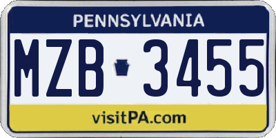 PA license plate MZB3455