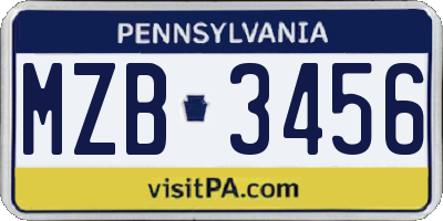 PA license plate MZB3456