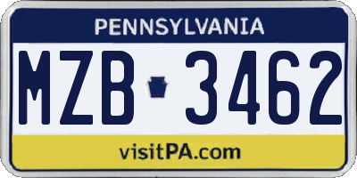 PA license plate MZB3462