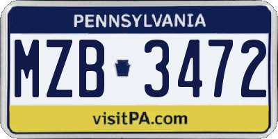 PA license plate MZB3472