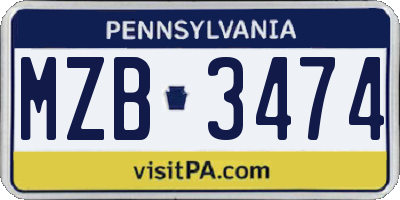 PA license plate MZB3474