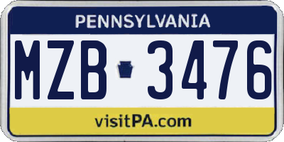PA license plate MZB3476