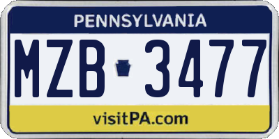 PA license plate MZB3477