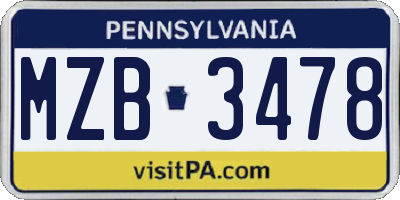 PA license plate MZB3478