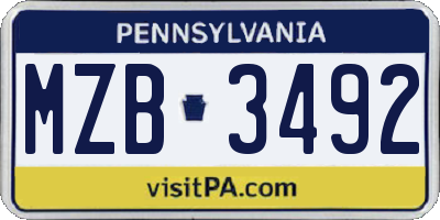 PA license plate MZB3492