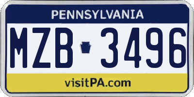 PA license plate MZB3496