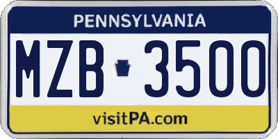 PA license plate MZB3500