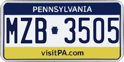 PA license plate MZB3505