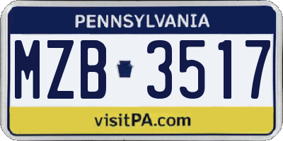 PA license plate MZB3517