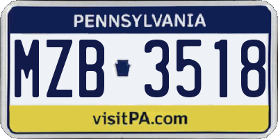 PA license plate MZB3518
