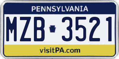 PA license plate MZB3521