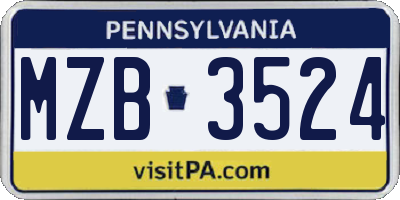 PA license plate MZB3524