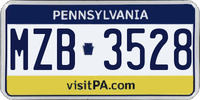 PA license plate MZB3528