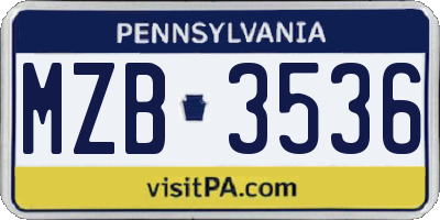 PA license plate MZB3536