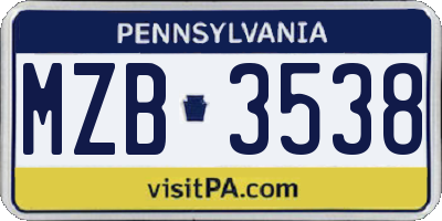 PA license plate MZB3538