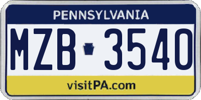 PA license plate MZB3540