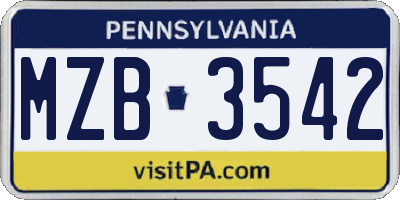 PA license plate MZB3542