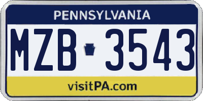 PA license plate MZB3543