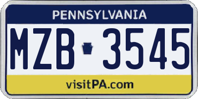 PA license plate MZB3545