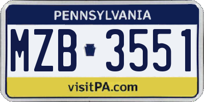 PA license plate MZB3551