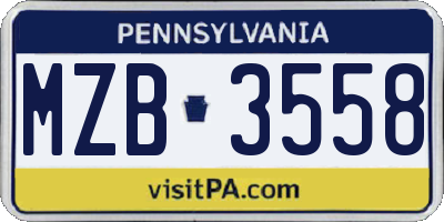 PA license plate MZB3558