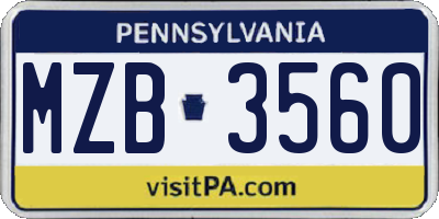 PA license plate MZB3560