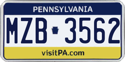 PA license plate MZB3562