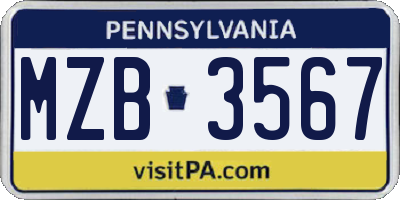 PA license plate MZB3567