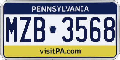 PA license plate MZB3568