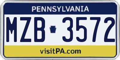 PA license plate MZB3572