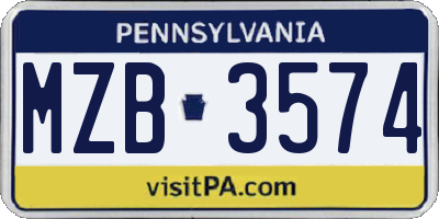 PA license plate MZB3574