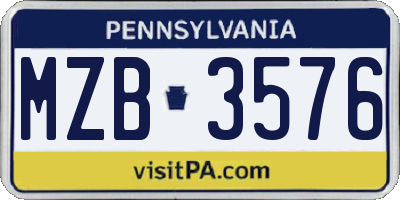 PA license plate MZB3576