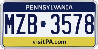 PA license plate MZB3578