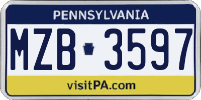 PA license plate MZB3597