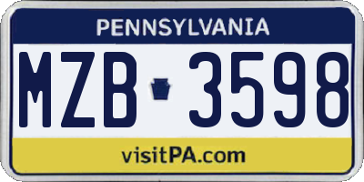 PA license plate MZB3598