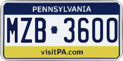 PA license plate MZB3600