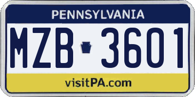 PA license plate MZB3601