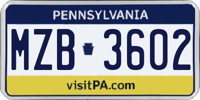PA license plate MZB3602