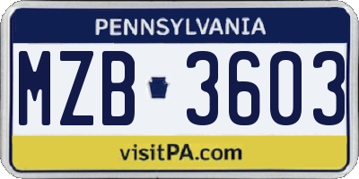 PA license plate MZB3603