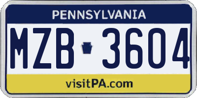 PA license plate MZB3604