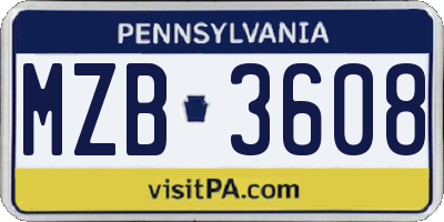 PA license plate MZB3608