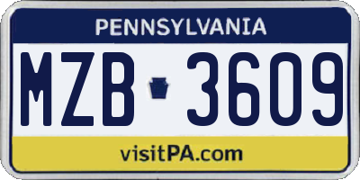 PA license plate MZB3609