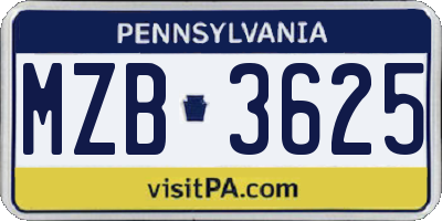 PA license plate MZB3625
