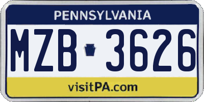 PA license plate MZB3626