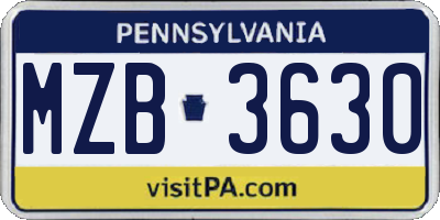 PA license plate MZB3630