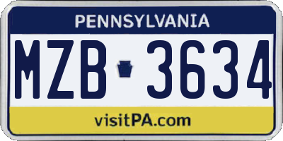 PA license plate MZB3634