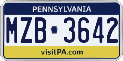 PA license plate MZB3642