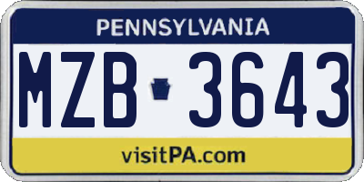 PA license plate MZB3643