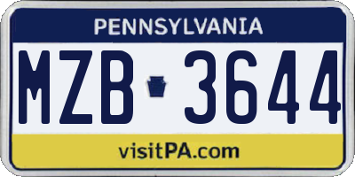PA license plate MZB3644