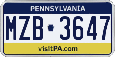 PA license plate MZB3647